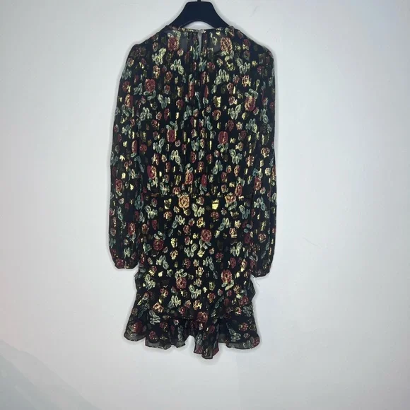 VERONICA BEARD Robin Long Sleeve Metallic Silk Mini Dress Black Floral Sz 2. - Picture 6 of 7